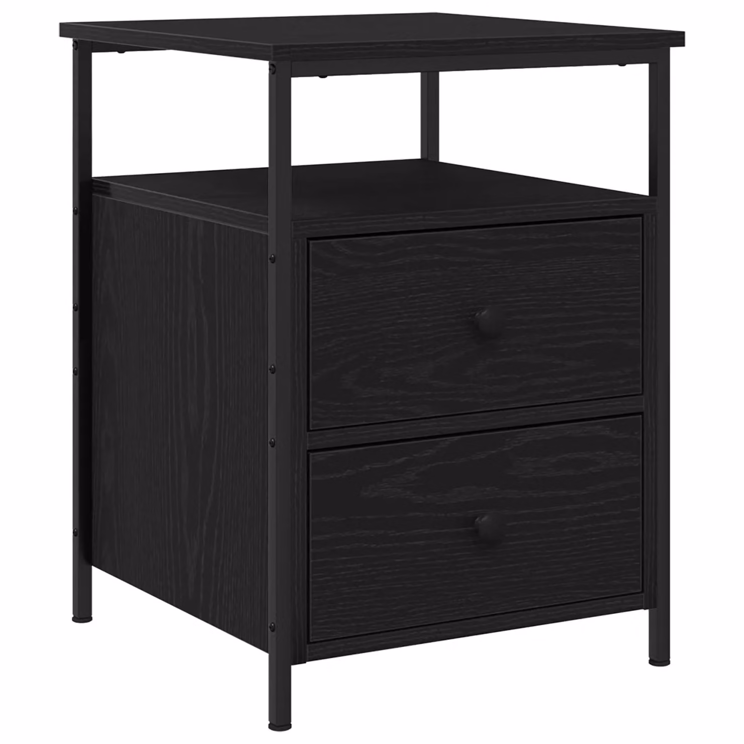 Berkfield Home Black Oak Bedside Cabinet in Engineered Wood and Steel, W/D/H: 44 x 45 x 60 cm – 2