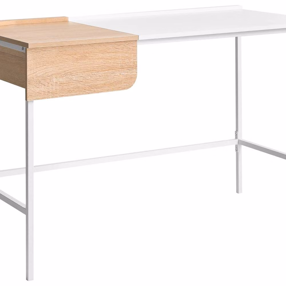 Wyld and Coco White Minimalist Home Office Writing Desk with Single Pedestal Drawer W: 120 cm, D: 60 cm, H: 76 cm – 2