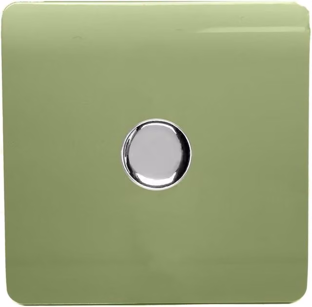 Trendi 1 Gang 2 Way 100w LED Dimmer Screwless 10 Amp Light Switch in Moss Green