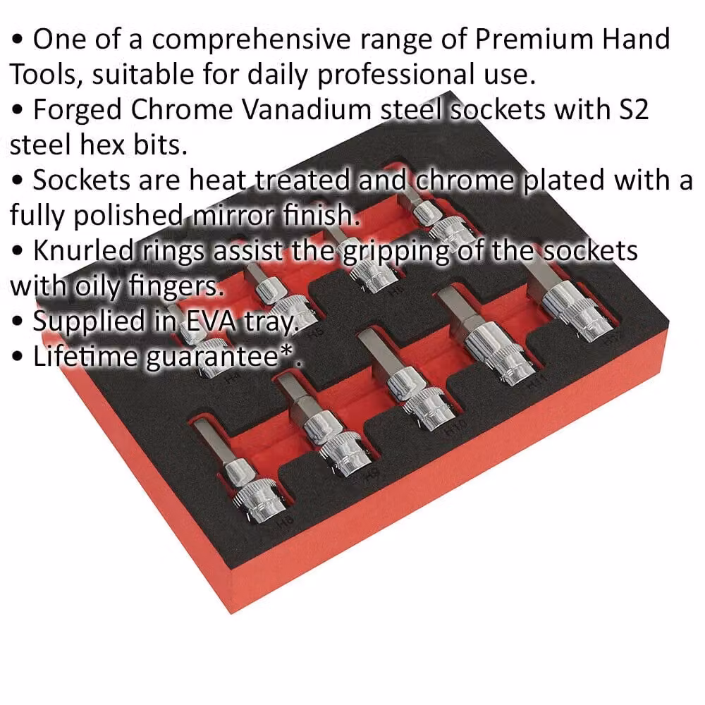 Loops 9pc Hex Socket Bit Set 3/8 inch Square Drive 4mm to 12mm S2 Steel in Silver – 2