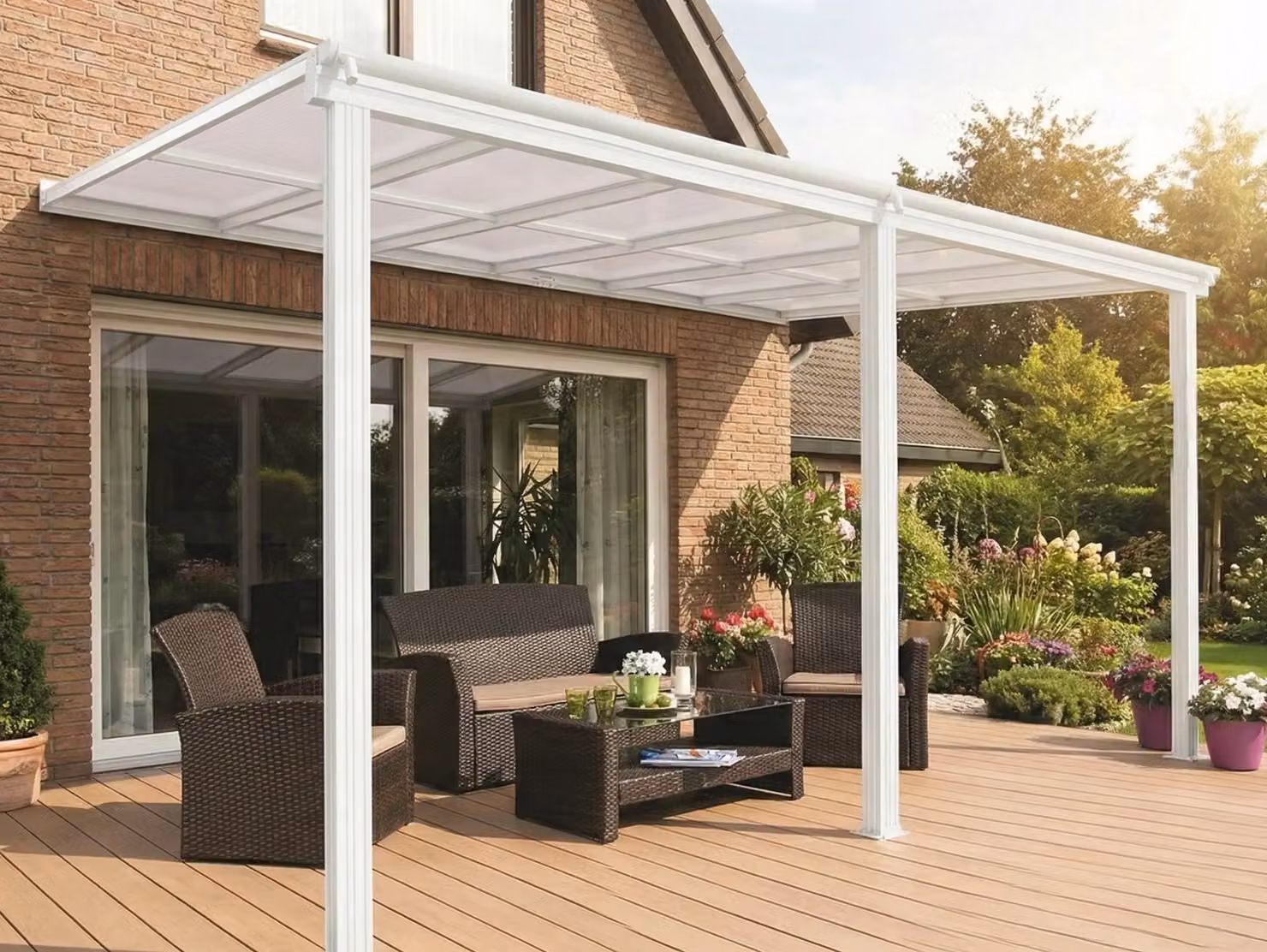 Primrose Living White Lean-to Garden Veranda Canopy with Polycarbonate Roof, W: 300 cm, D: 300 cm, H: 260 cm – 3