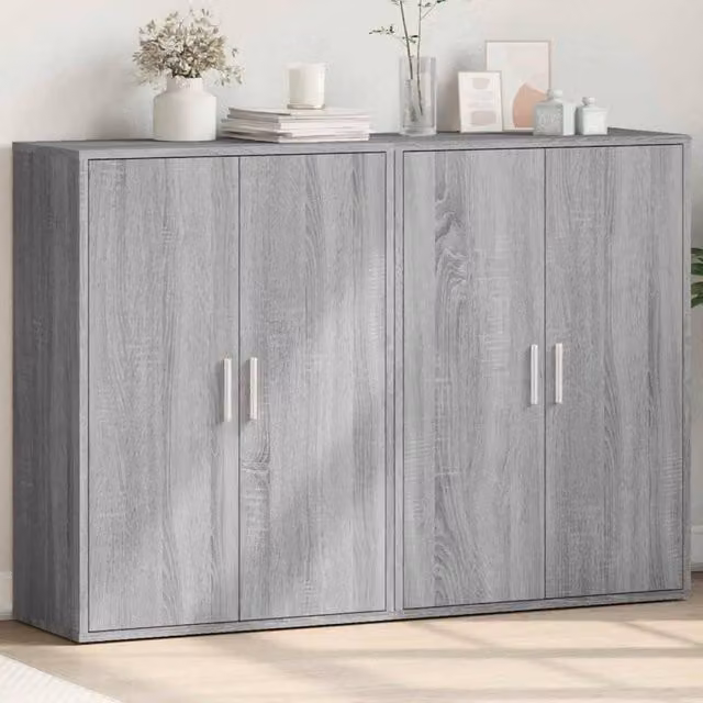 Berkfield Home Set of 2 Modern Grey Sideboards in Engineered Wood, W/D/H: 60 x 31 x 84 cm