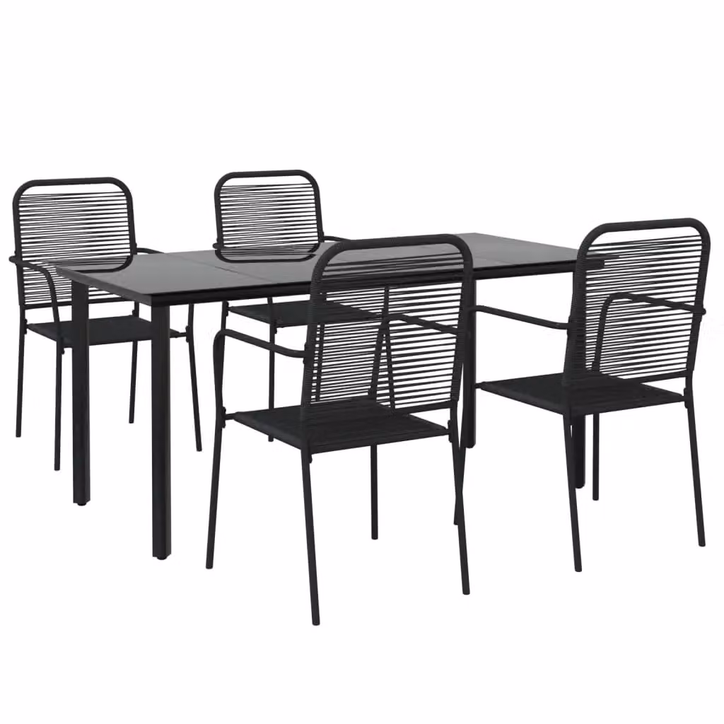 Berkfield Home 5 Piece Garden Dining Set in Black Cotton Rope and Steel – 2