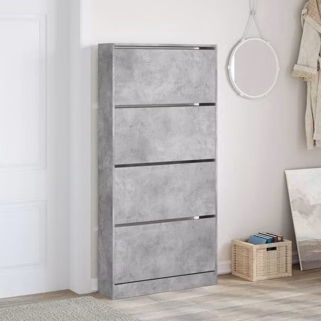 Berkfield Home Modern Shoe Cabinet in Grey with 4 Tilting Compartments, W: 80 cm, D: 21 cm, H: 163.5 cm