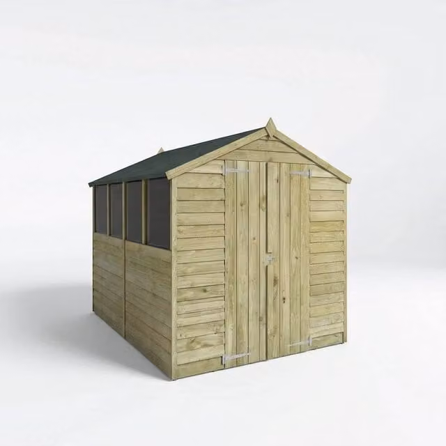 Mercia Double Door Overlap Apex Wooden Shed in Brown, W: 190.5 cm, D: 240.4 cm, H: 198.6 cm – 1