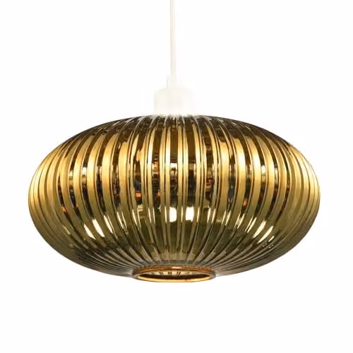 Happy Homewares Modern Oval Ribbed Glass Pendant Lamp Shade in Gold, W: 30 cm, H: 17 cm