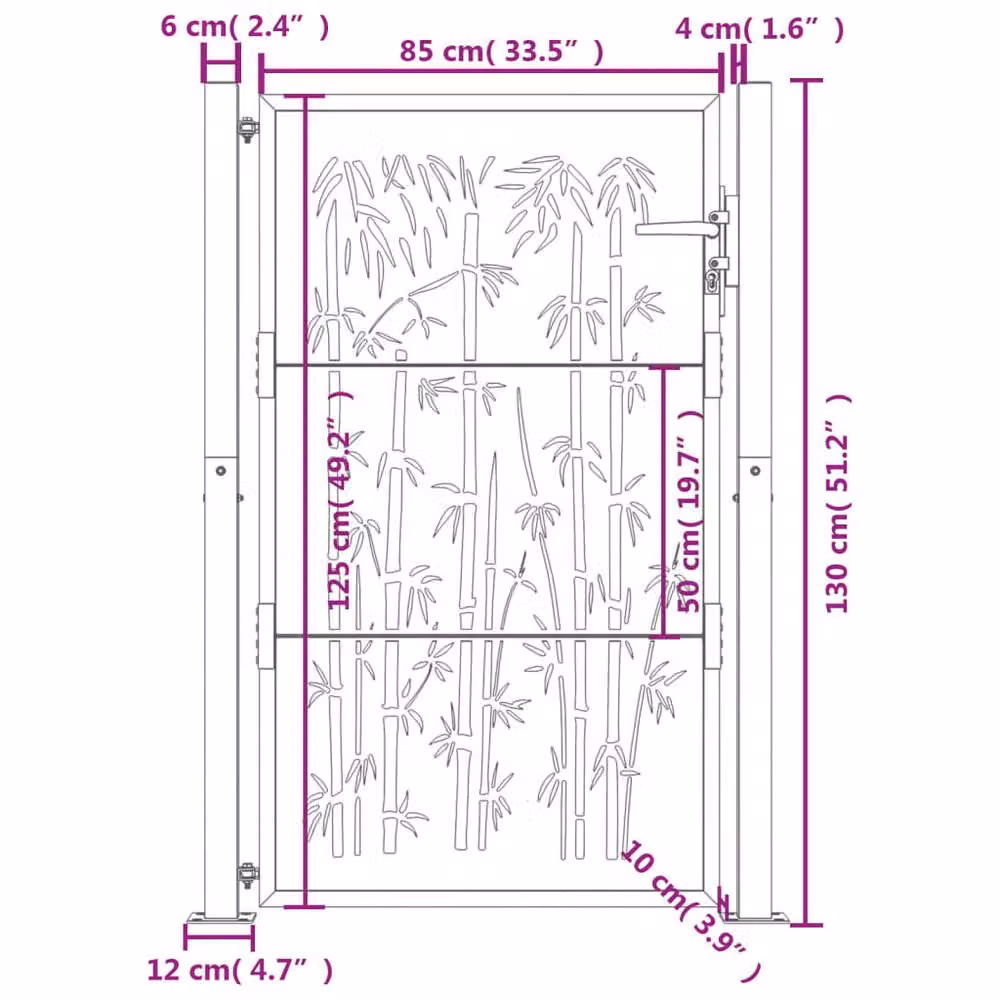 Berkfield Home Anthracite Steel Garden Gate with Bamboo Design W: 105 cm, H: 130 cm – 6