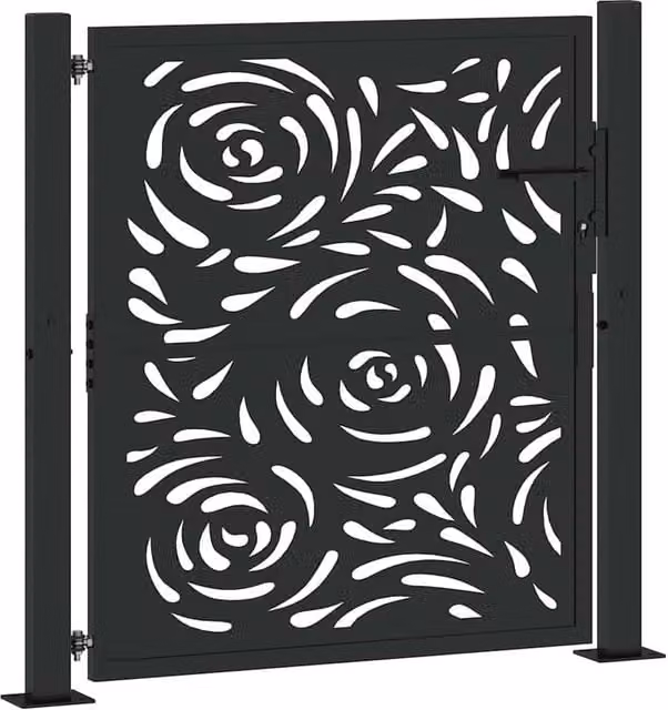 Berkfield Home Black Steel Garden Gate with Flame Design W: 105 cm, H: 106 cm – 1