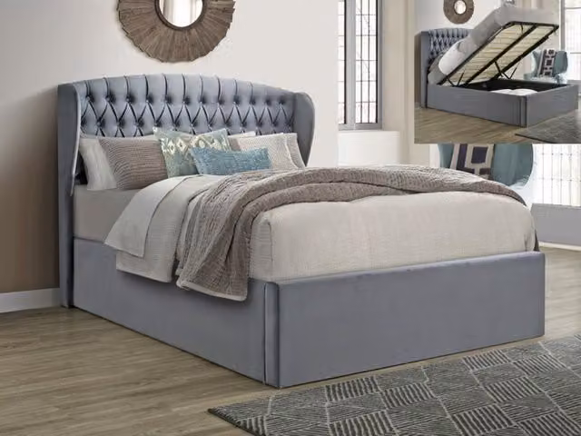 Bedmaster Warwick Upholstered Velvet Ottoman Storage Bed in Grey, 180 x 200 cm – 3