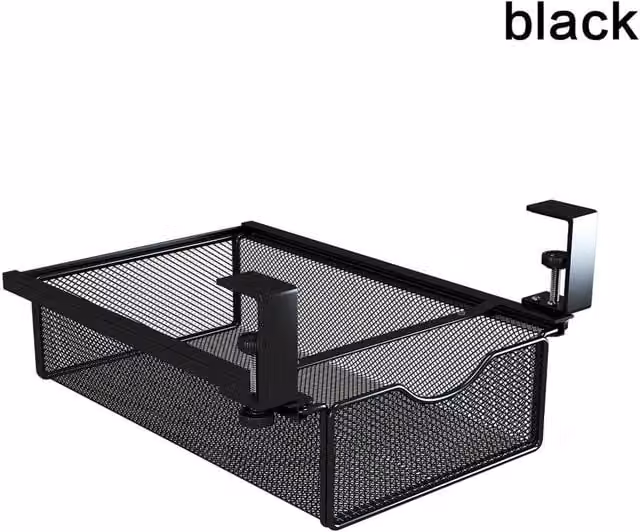 VOGREX Under Desk Pencil Storage Drawer Tray in Black Metal, W/D/H: 36.0 x 21.5 x 9.0 cm