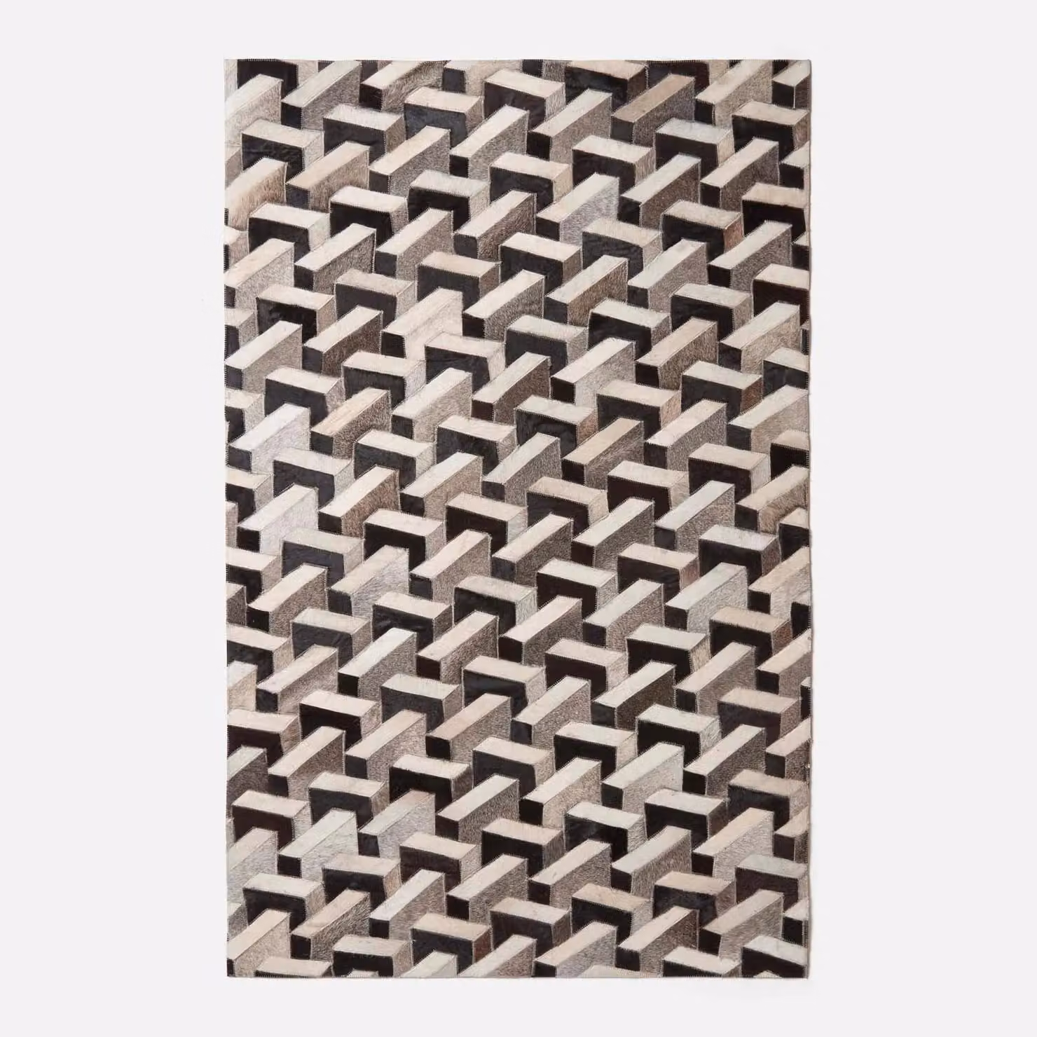 Homescapes Grey and Black Geometric Woven Leather and Wool Rug, W: 90 cm, L: 150 cm – 2