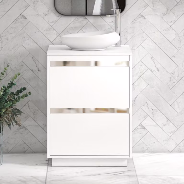 Royal Bathrooms Orion 600mm Matt White Floor Standing 2 Drawer Vanity Unit with Nova Basin and Chrome Accent Trim