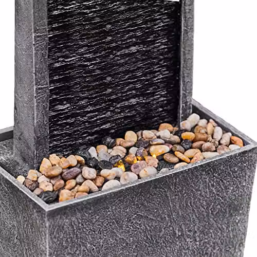 Teamson Home Modern Rectangular Cascade Water Feature with LED Lights and Pump in Grey and Black, W/D/H: 98.0 x 22.0 x 22.0 cm – 3
