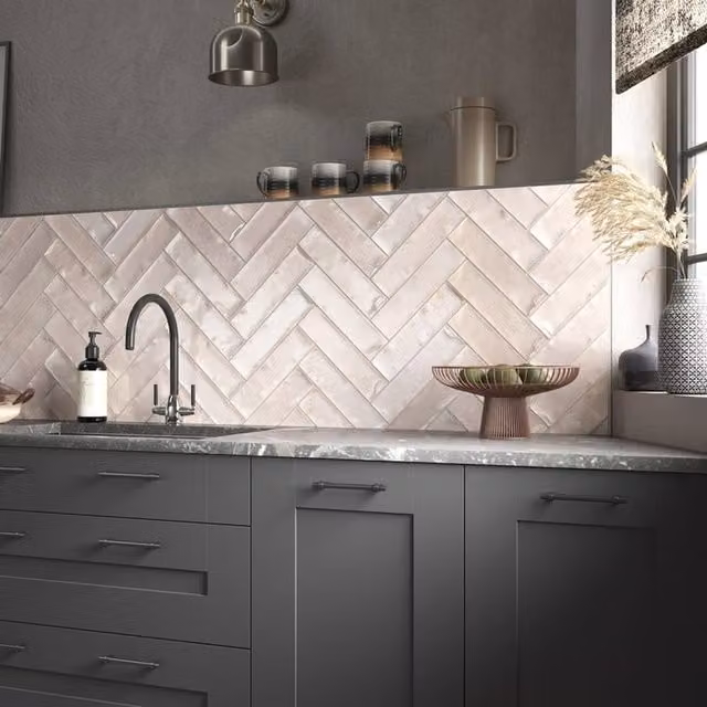 Moritza Pink Glossy Ceramic Metro Wall Tiles H: 7.5 cm x W: 30 cm