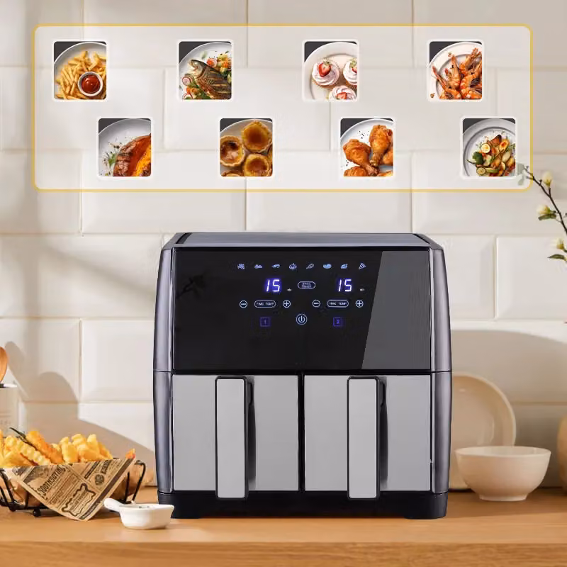 Living and Home 9L Dual Basket Air Fryer with Touch Screen and 8 Programs in Silver and Black – 5