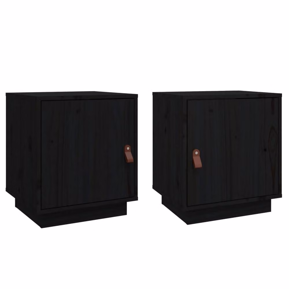 Berkfield Home Beautiful Set of 2 Black Solid Wood Pine Bedside Cabinets, W/D/H: 40 x 34 x 45 cm – 1