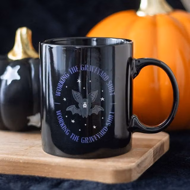 Kingsbury Gifts Graveyard Shift Bat Ceramic Mug, Black, 450ml