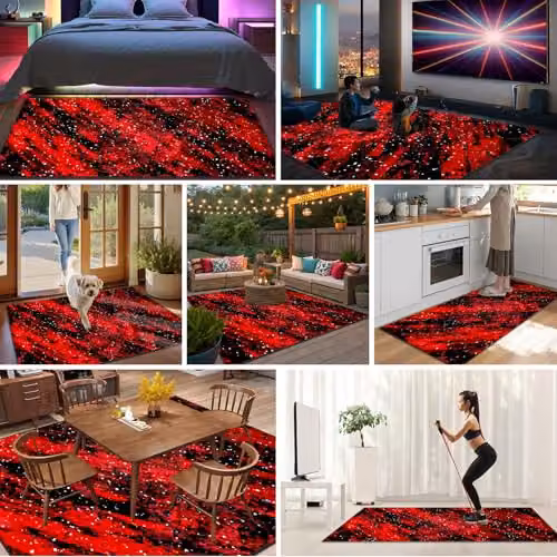 KwuSeug Large Gaming Area Rug, Black Abstract Modern Washable Non-Slip Carpet, W: 80 cm, L: 100 cm – 5