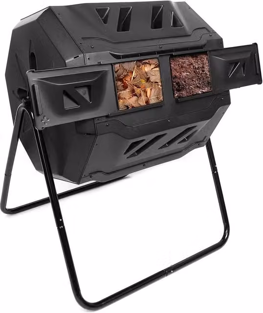 FLAVORA 160L Dual Chamber Composter Tumbler Bin in Black