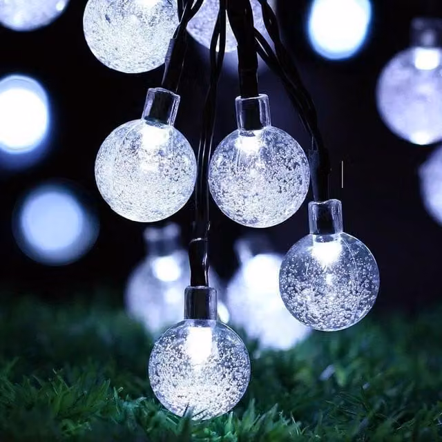GEEZY Solar Powered 30 LED Crystal Ball String Lights in Transparent White Multicolour