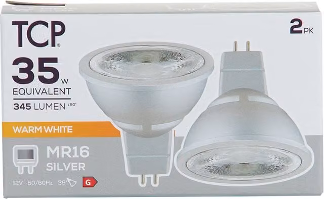 TCP LED MR16 Silver Warm White Bulbs, Pack of 2