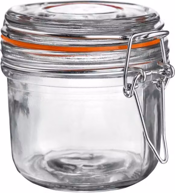 Argon Tableware Transparent Glass Storage Jar with Orange Seal and Clip Closure, 200ml