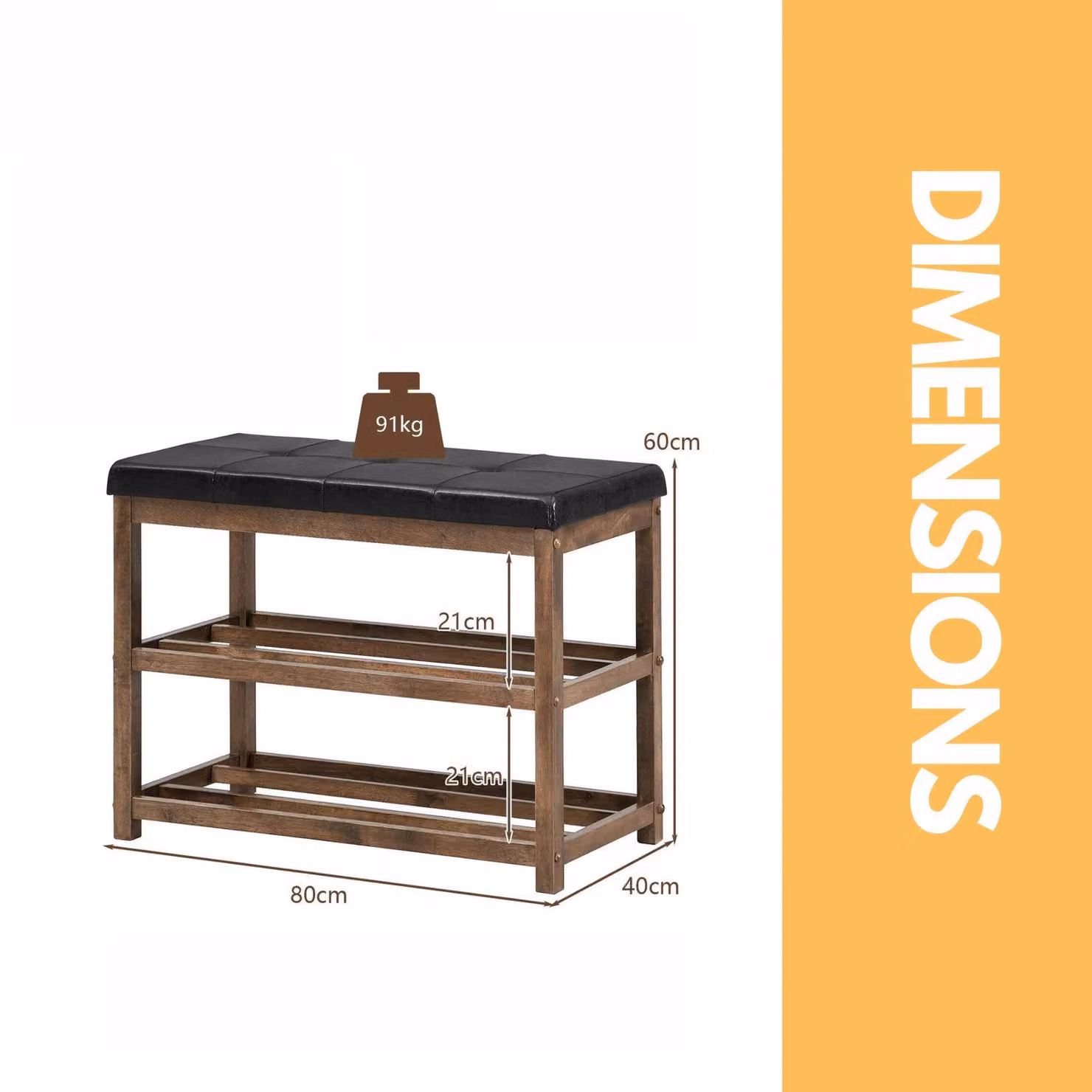 Pirlo Plush 2 Tier Wooden Shoe Rack Bench in Brown with Synthetic Leather Upholstery – 2