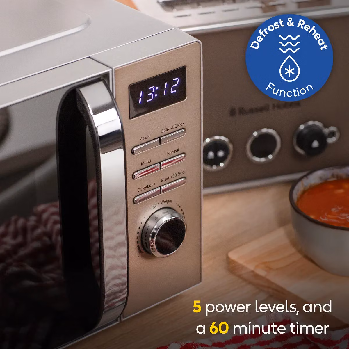 Russell Hobbs RHMD832 Digital Solo Microwave, 20L, 800W, Silver – 4