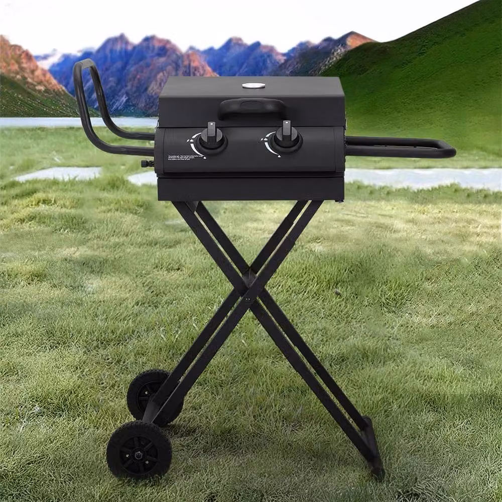 FLAVORA Foldable Freestanding Gas BBQ Grill Trolley with 2 Burners, Black, W: 100 cm, D: 60 cm, H: 122 cm – 3