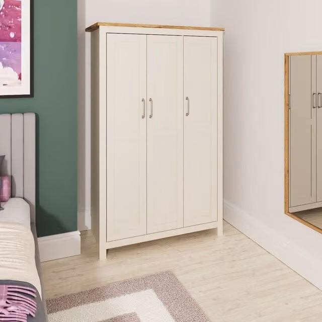 Timber Art Design Uk Lisbon 3 Door Wardrobe in Cream Oak Wood