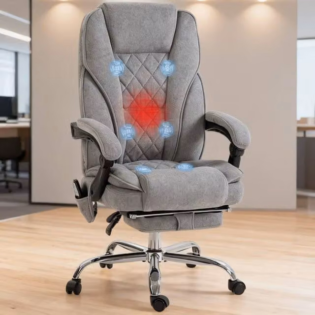 ERGOVEXA Ergonomic Massage Office Chair in Grey Fabric with Headrest and Armrests