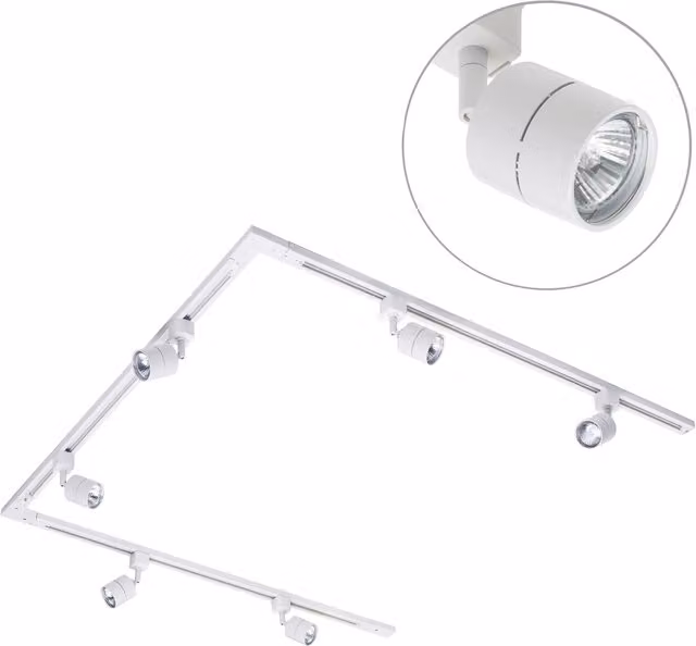 Litecraft 3m U-Shape Track Light Kit with Soho Spotlight Heads and LED Bulbs in White