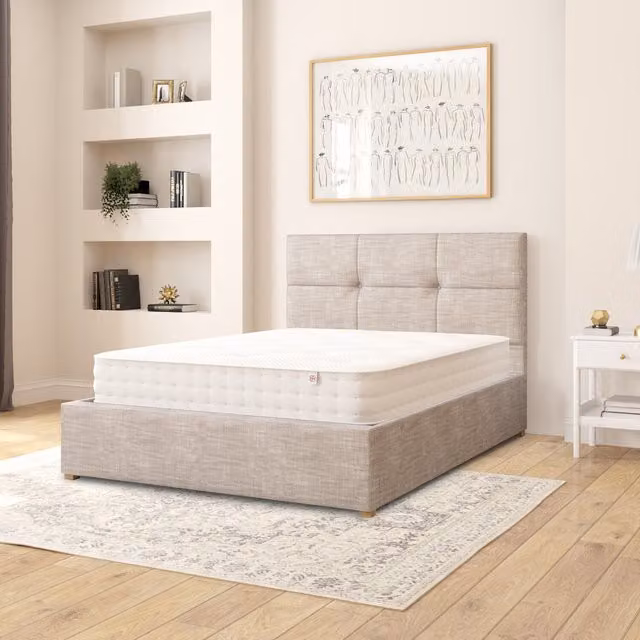 Aspire Upholstered Cotton Ottoman Storage Bed with Lift Up Base, Grey, 140 x 200 cm