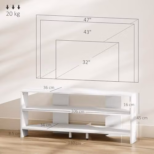 HOMCOM Modern White Corner TV Stand for Televisions up to 110 cm – 2