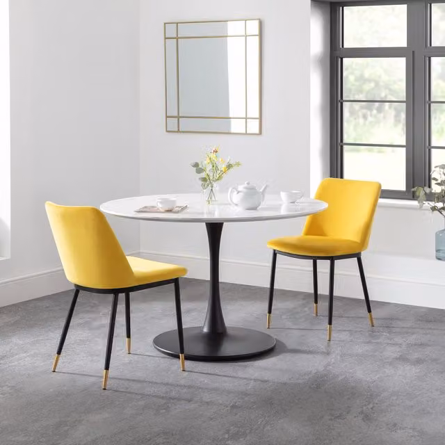 Julian Bowen Holland Round Marble Dining Table and 3 Delaunay Chairs Set in Yellow