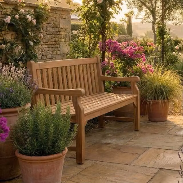 Royalcraft Sofia Large 3-Seater Acacia Wood Garden Bench with Armrests in Brown and Yellow
