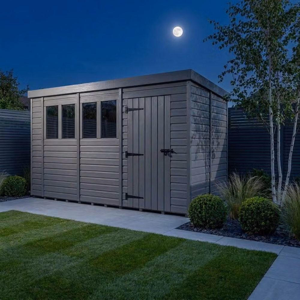 Buttercup Farm Grey Composite Pent Garden Shed with Single Door and Windows W: 400 cm, D: 274 cm, H: 210 cm – 3