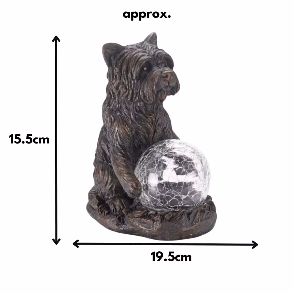 Marco Paul 2 Pack of Grey Resin Dog Solar Powered Garden Ornaments with Crystal Ball, H 19.5 x W 15.5 x D 15.5 cm – 3