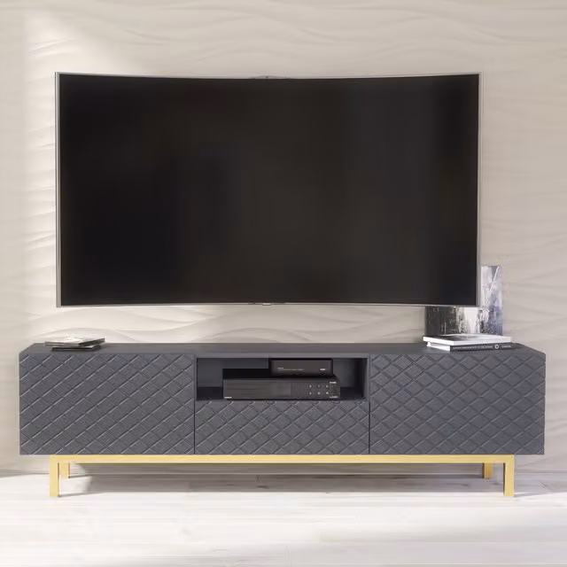Creative Furniture Diamond Luxe Modern Geometric TV Unit, Dark Grey, W: 180 cm, D: 50 cm, H: 35 cm