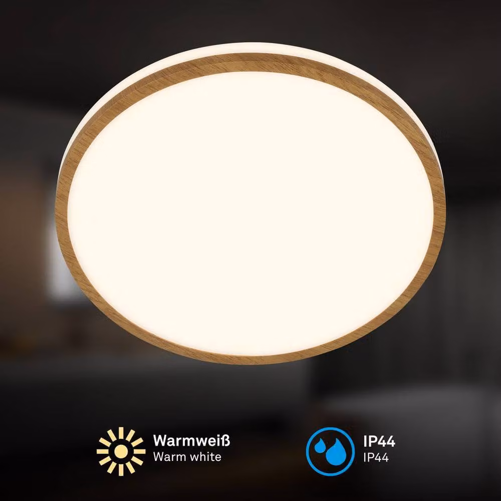 Briloner LED Bathroom Ceiling Light with Wood Frame, Warm White, 12W, 1200lm, IP44, W/D/H: 28 x 28 x 7 cm, White-Wood – 3