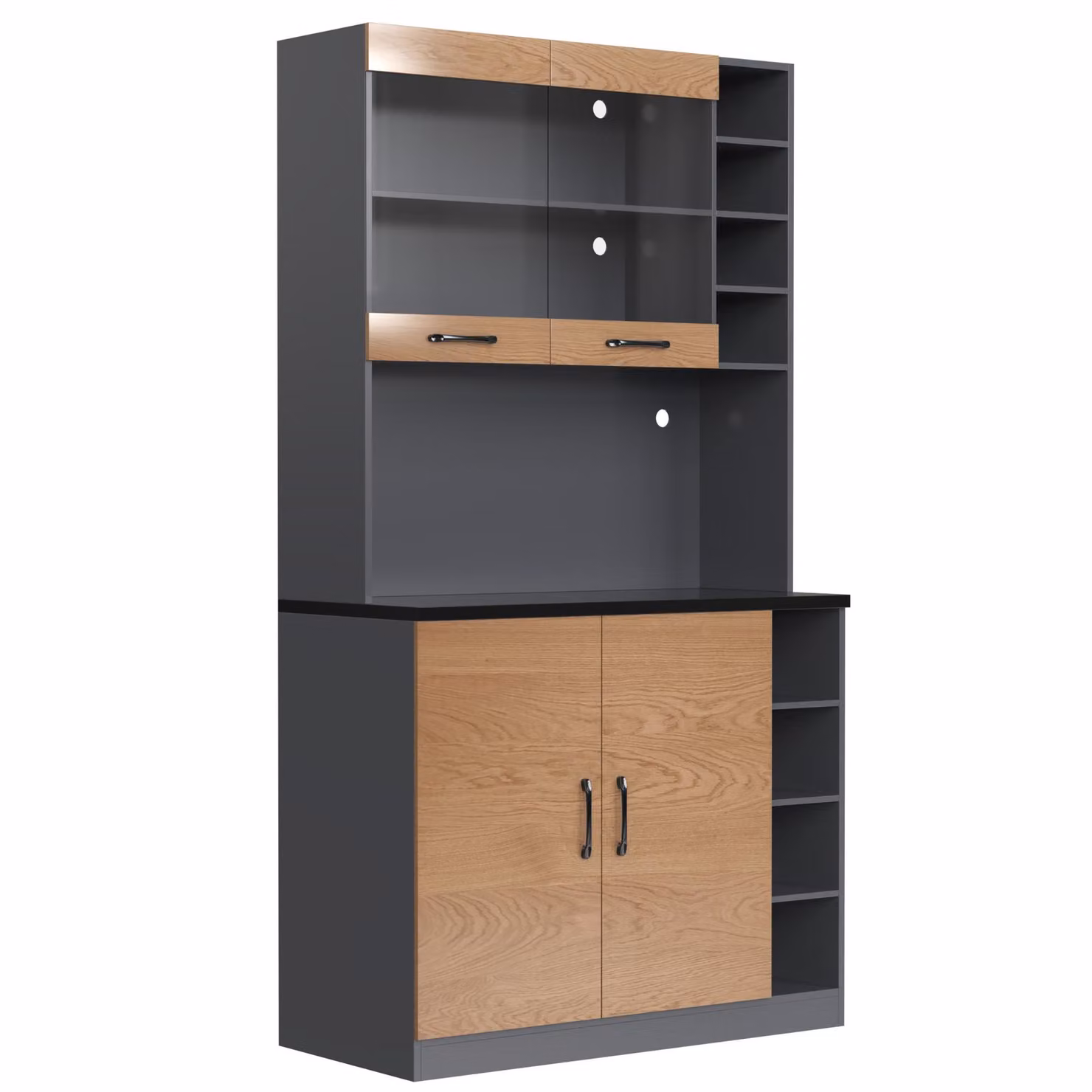 Aosom UK Tall Kitchen Cupboard with LED Lighting and Glass Doors, Natural and Grey, W: 47 cm, D: 47 cm, H: 187 cm – 2