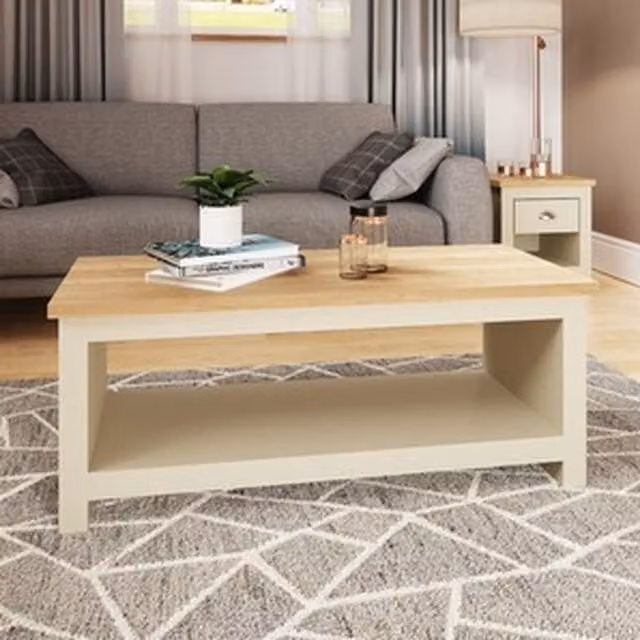 TIMBER ART DESIGN UK Lisbon Rectangular Oak Coffee Table in Beige and Multicolour