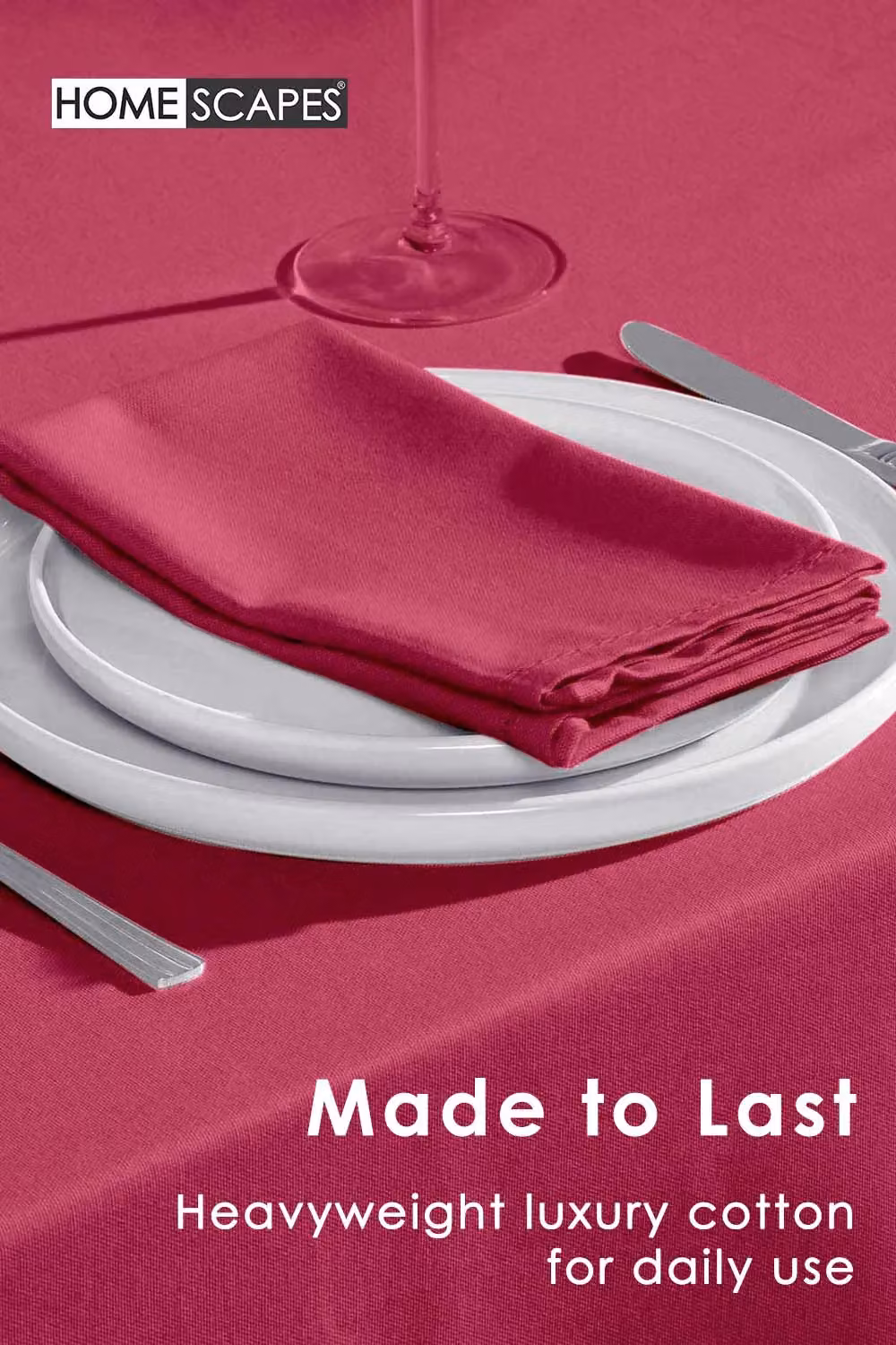 Homescapes Plain Cotton Rectangular Tablecloth in Purple, W: 137 cm, D: 178 cm – 3