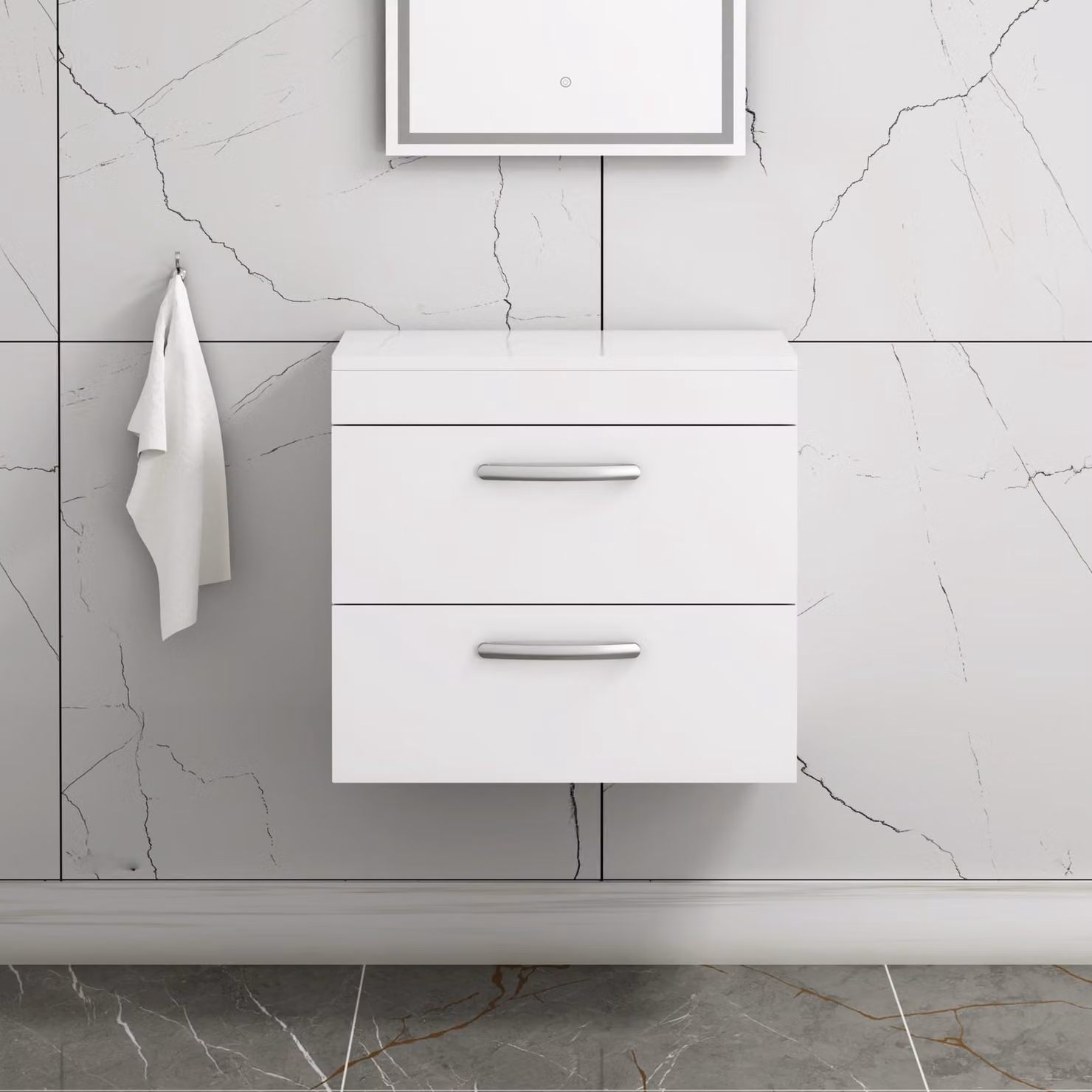 Royal Bathrooms Gloss White Wall Hung Vanity Unit with 2 Soft Close Drawers, Width: 60 cm