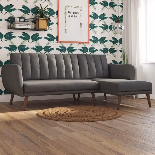 Novogratz Brittany L-Shape Sectional Sofa Bed in Dark Grey Fabric