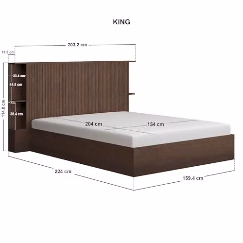 Solace+Co Zora Ottoman Bed with Headboard Shelves in Walnut, W/D/H: 180 x 200 x 114.8 cm – 3