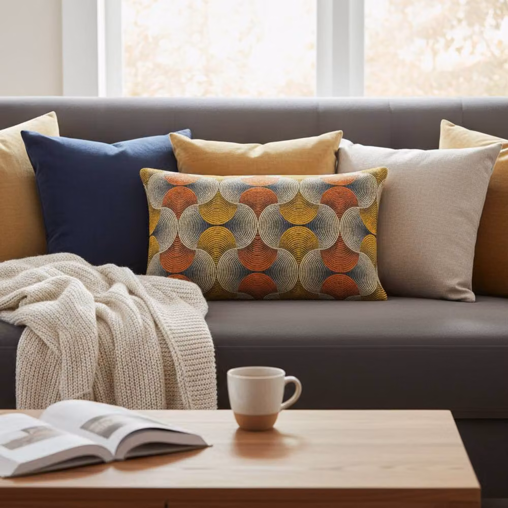 Four Candle Urban Swirl Graphic Lumbar Cushion Cover in Grey and Multicolour, W: 50 cm, H: 30 cm – 2
