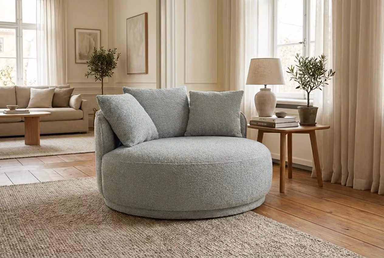 Araco Atelier Otis Armchair Mistral in Grey and Blue Bouclé