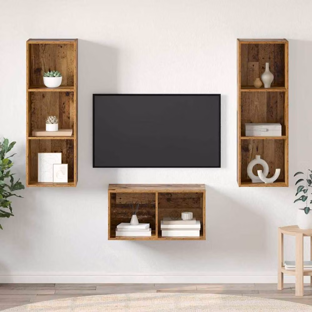 Berkfield Home Modern TV Cabinet Set in Old Wood, Brown and Multicolour, W/D/H: 37 x 37 x 107 cm – 2