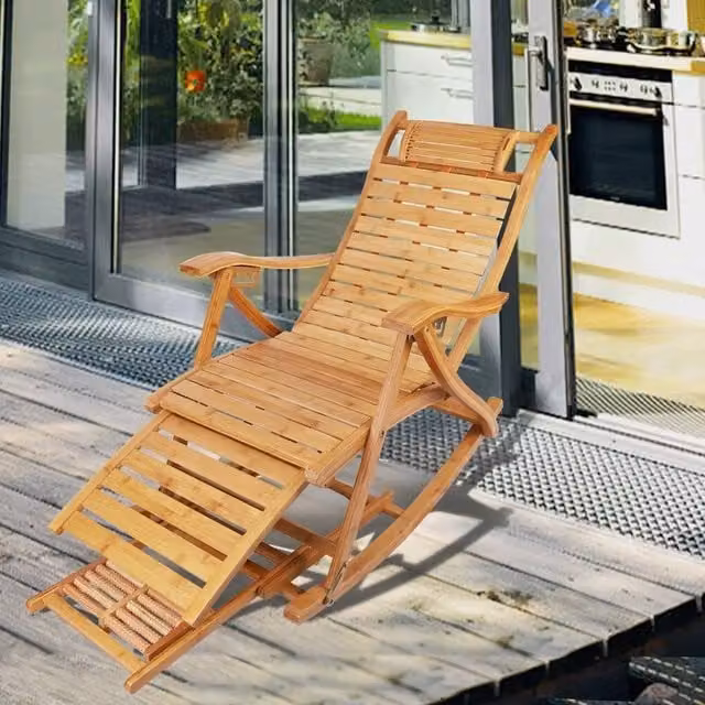 FLAVORA Wooden Garden Rocking Chair in Brown with Armrests – 1